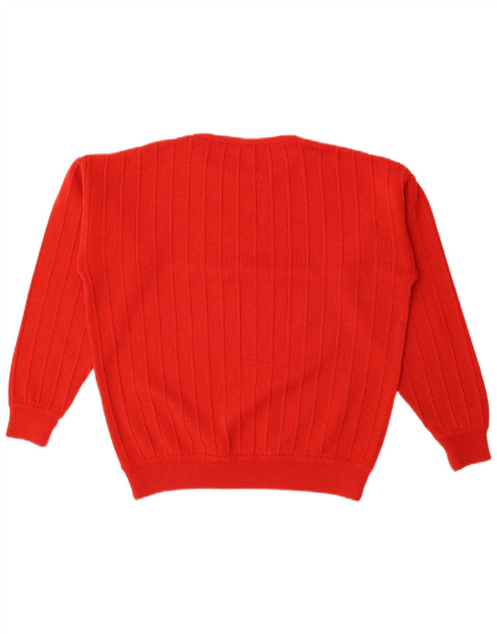 Suéter feminino vintage com gola redonda grande e listrado vermelho médio UK 14