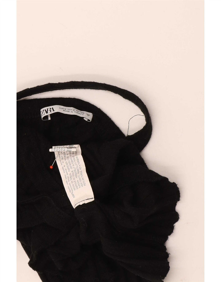 Zara Womens Crop Halter Top UK 8 Pequeno Algodão Preto