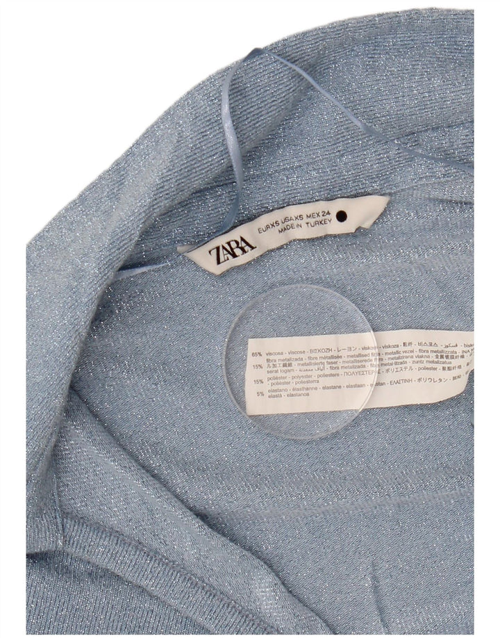 Blusa feminina de manga comprida ZARA UK 6 XS azul viscose