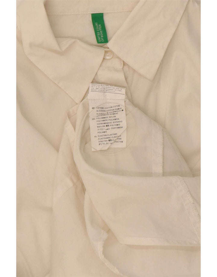 Camisa feminina Benetton UK 10 pequena algodão branco