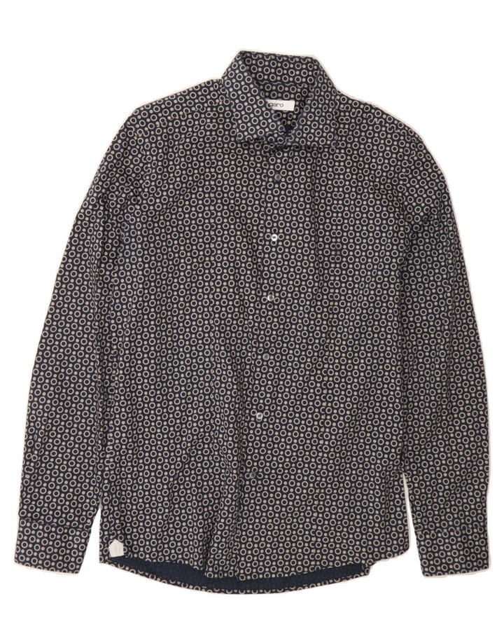 UNGARO Mens Shirt Size 16 Large Navy Blue Polka Dot Cotton Vintage Ungaro and Second-Hand Ungaro from Messina Hembry 