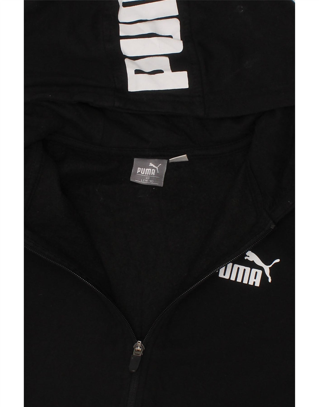 PUMA Boys Graphic Zip Hoodie Sweater 14-15 Years Large  Black Cotton Vintage Puma and Second-Hand Puma from Messina Hembry 