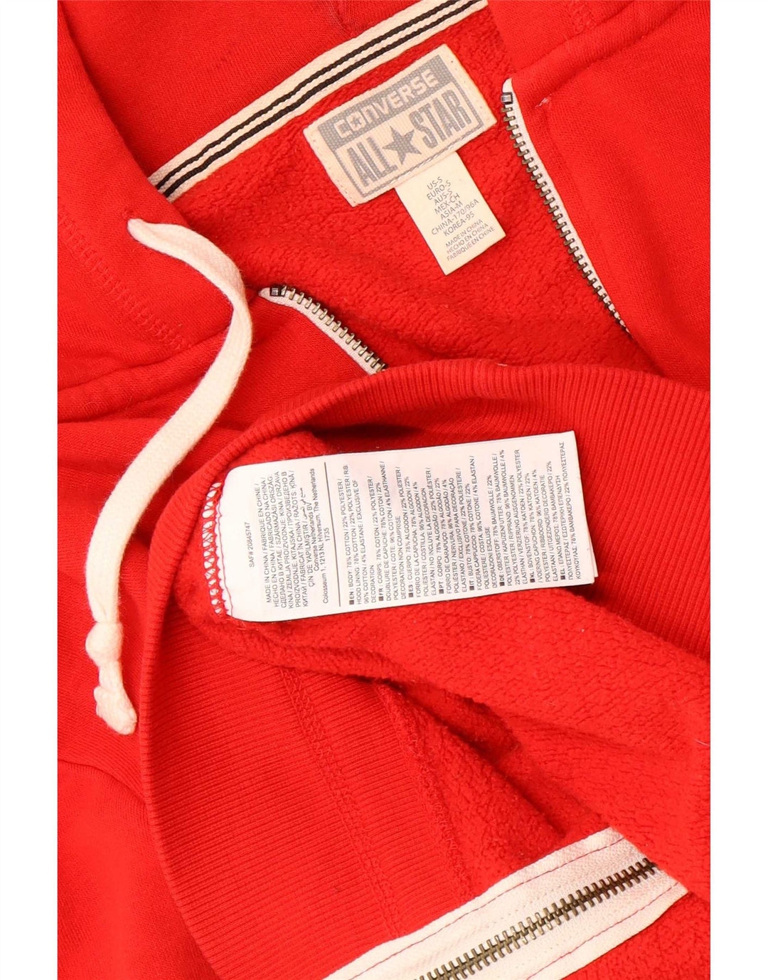 Suéter Converse masculino com capuz e zíper pequeno algodão vermelho