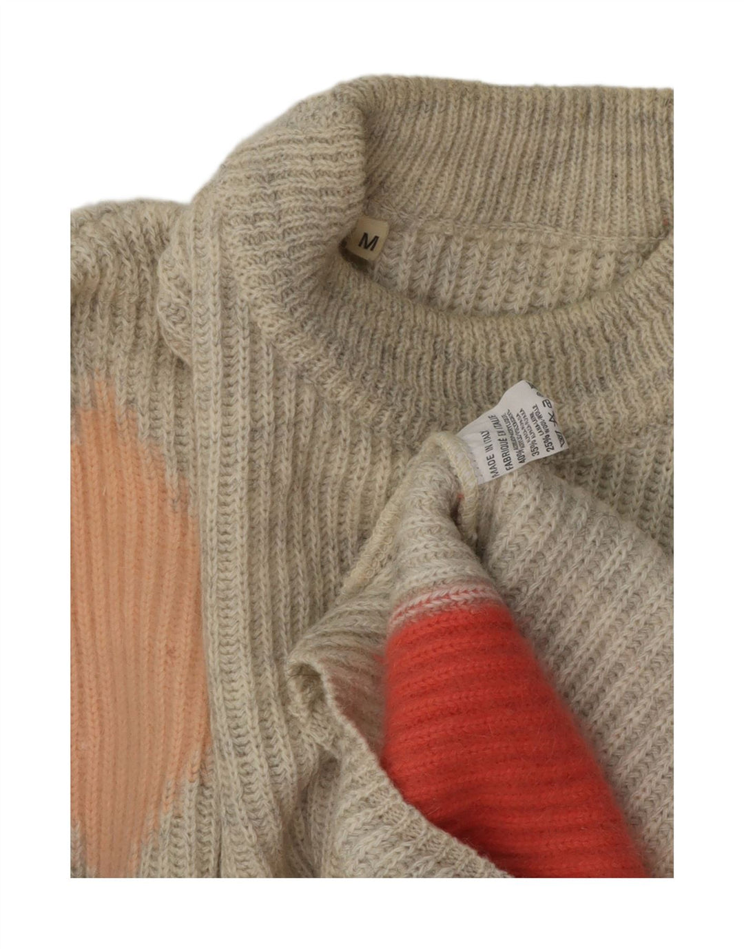 Suéter vintage masculino com gola tartaruga e acrílico geométrico cinza médio