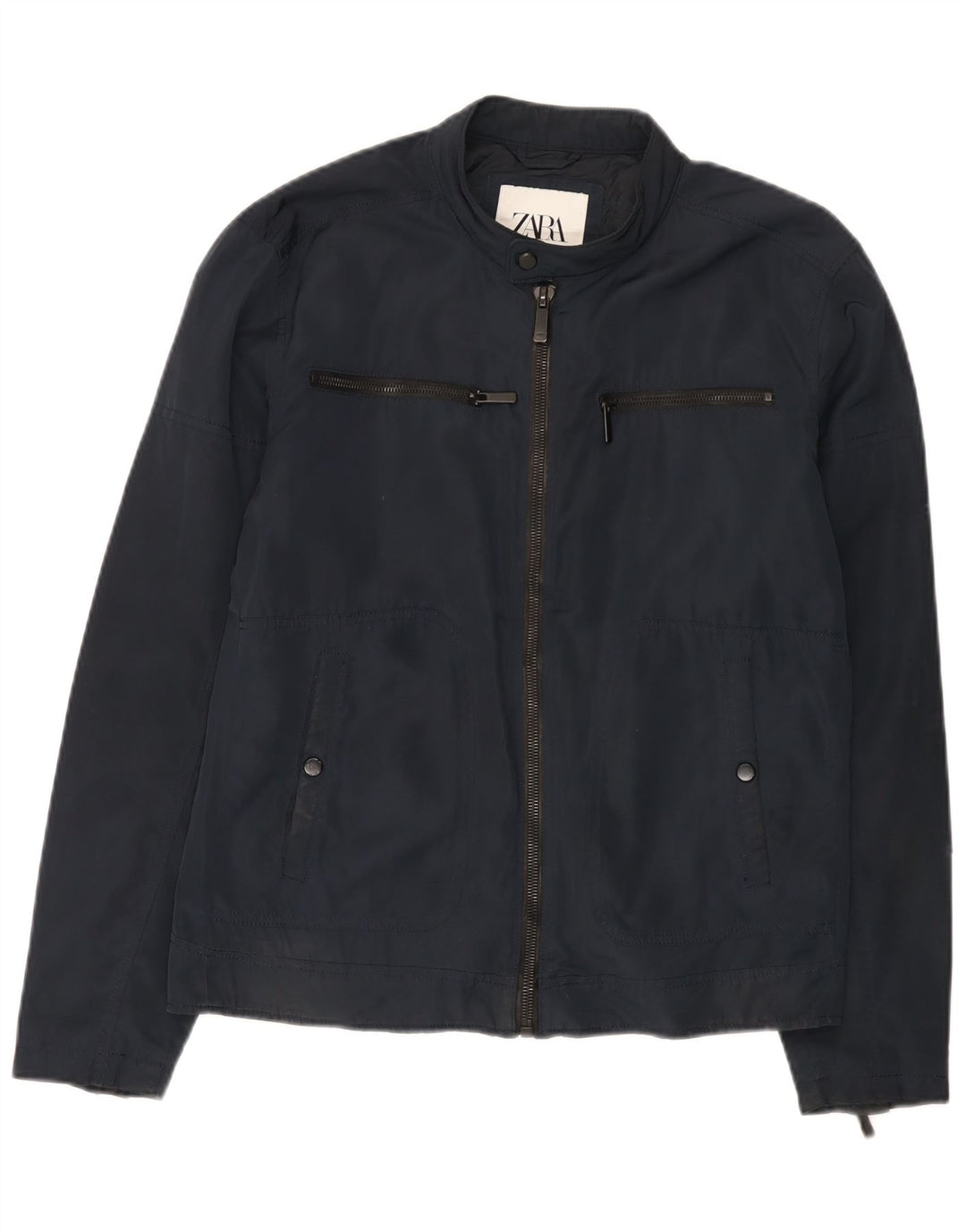 Jaqueta utilitária masculina Zara UK 38 poliéster azul marinho médio