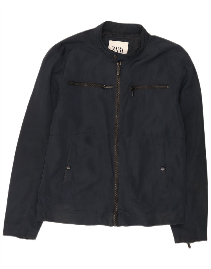 Jaqueta utilitária masculina Zara UK 38 poliéster azul marinho médio