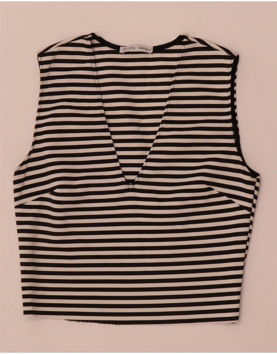Zara Top curto sem mangas feminino UK 8 pequeno preto listrado