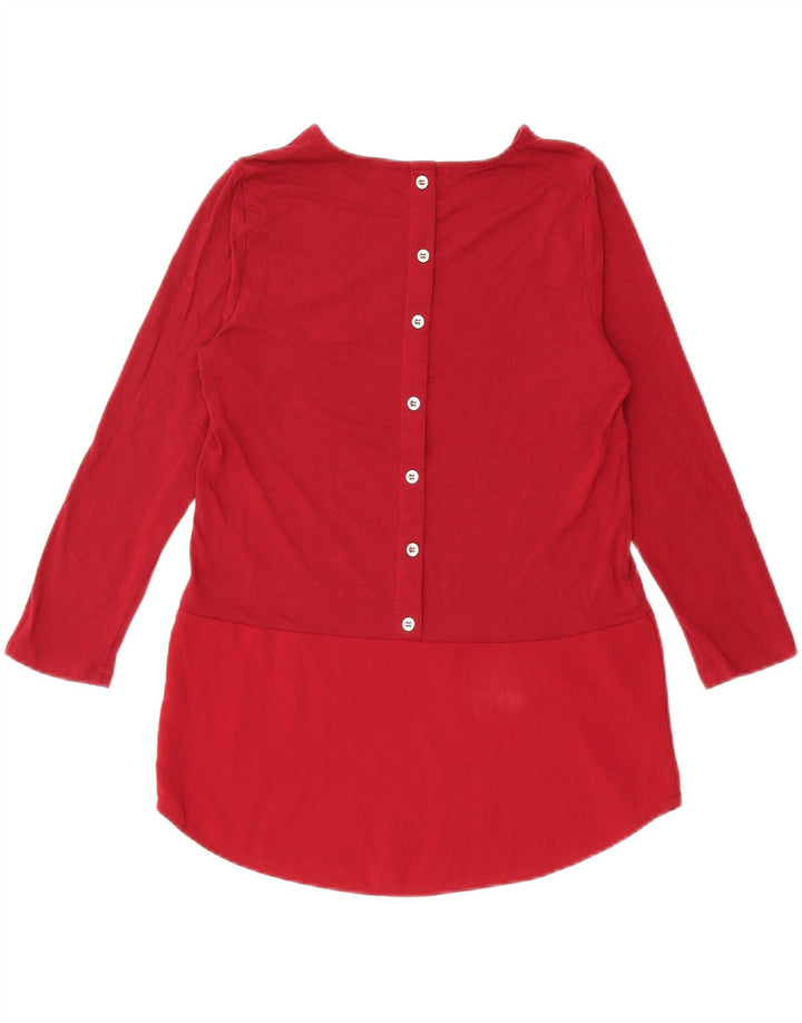 WAREHOUSE Blusa feminina de manga 3/4 Reino Unido 8 pequena viscose borgonha