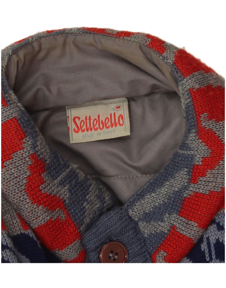 Suéter cardigã masculino Settebello grande lã geométrica azul