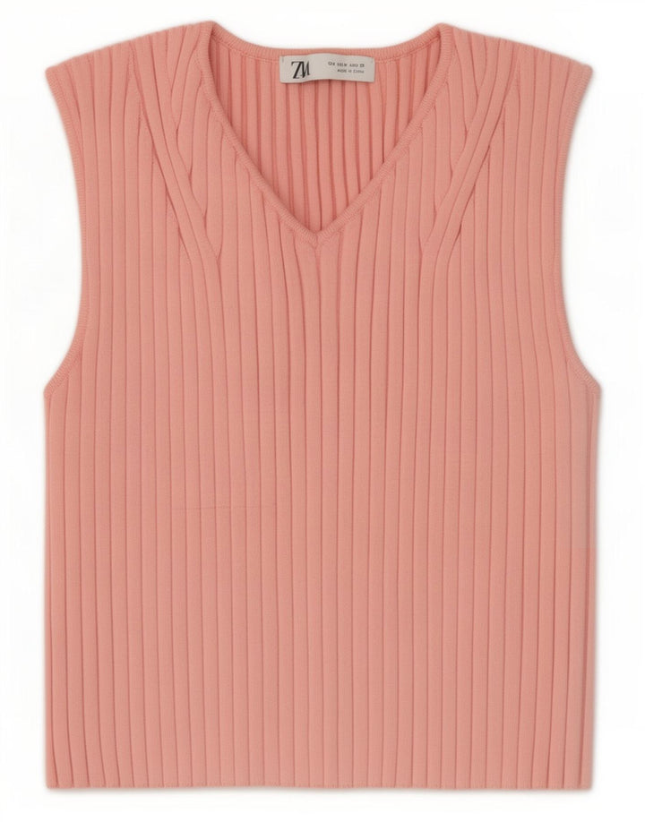 Top colete feminino Zara UK 12 poliéster rosa médio