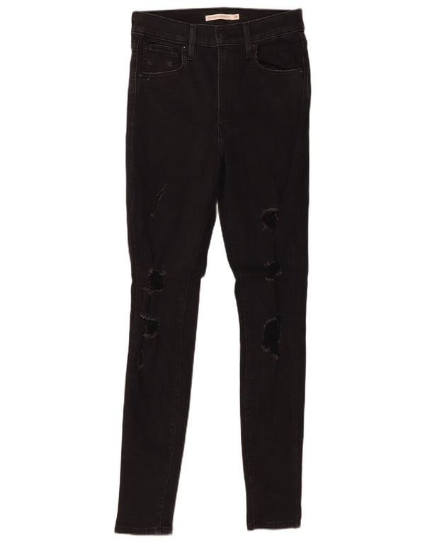 Calça jeans feminina Levi's Mile High Distressed Super Skinny W28 L30 de algodão preto