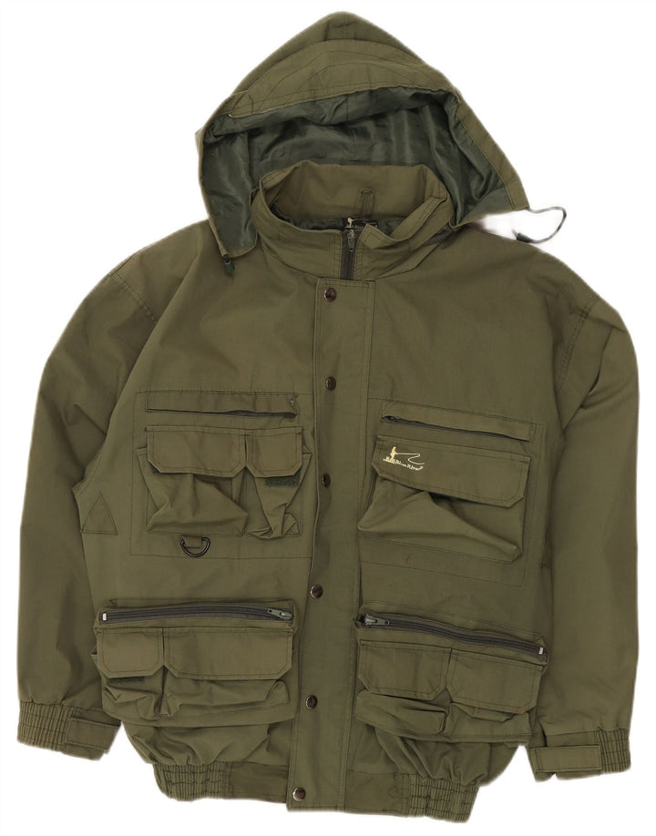 Jaqueta utilitária masculina VINTAGE com capuz UK 38 poliéster cáqui médio