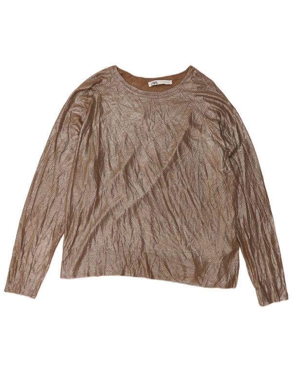 Suéter feminino Zara com ajuste solto e gola canoa Reino Unido 14 viscose dourada média