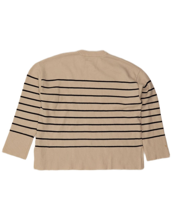 Suéter feminino Zara com gola redonda e viscose listrada branca média UK 14