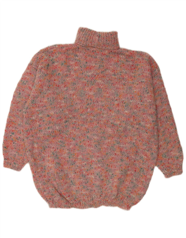 Suéter feminino VINTAGE com gola alta e gola alta Reino Unido 20 2XL rosa manchado