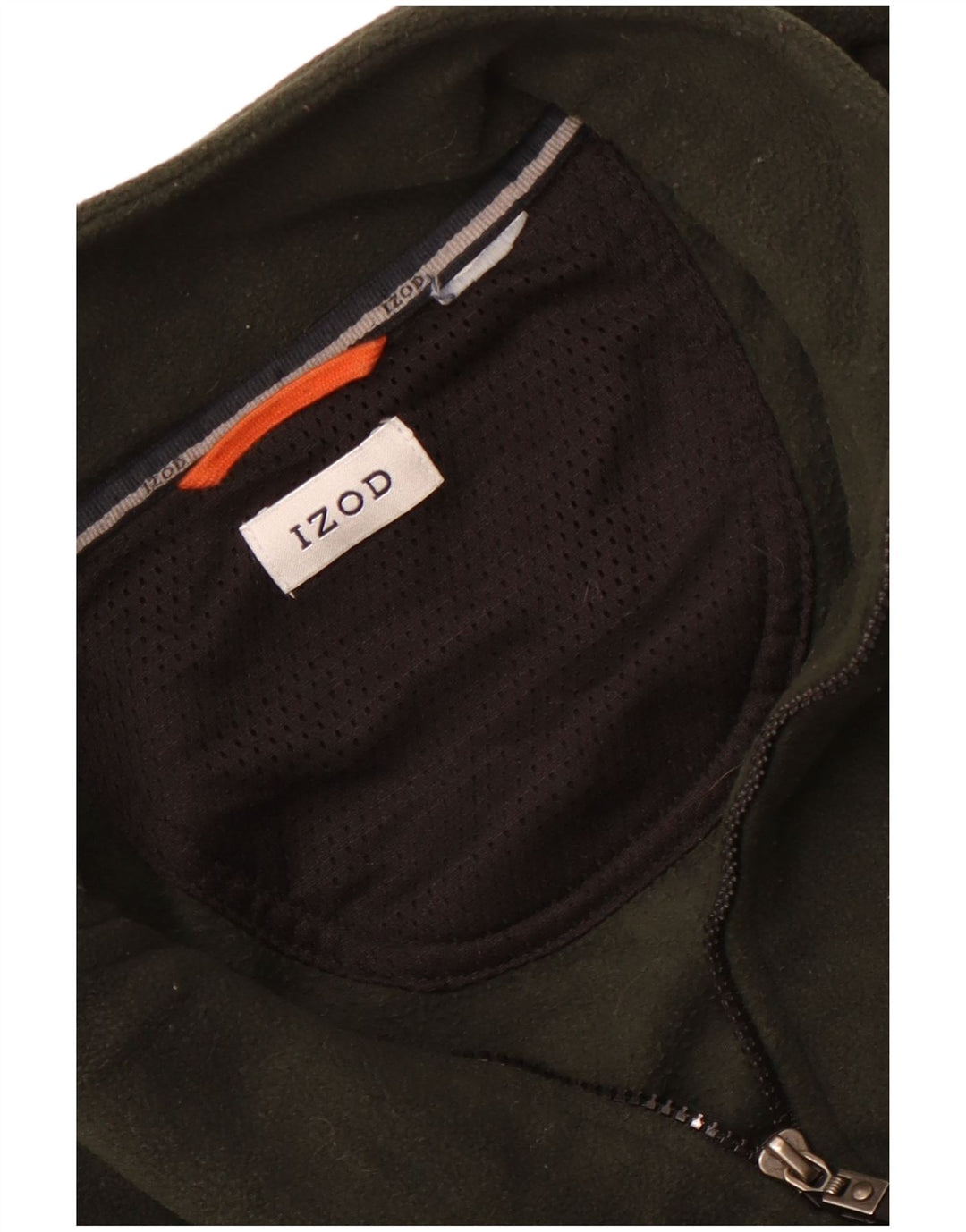 Suéter de lã masculino IZOD com zíper e gola grande em bloco colorido cáqui