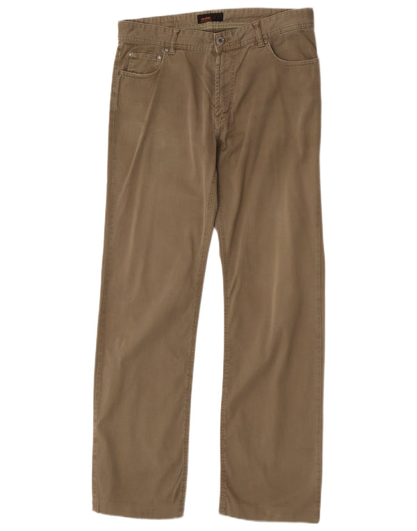 Zara Calça masculina reta casual UE 42 grande W32 L32 algodão cáqui