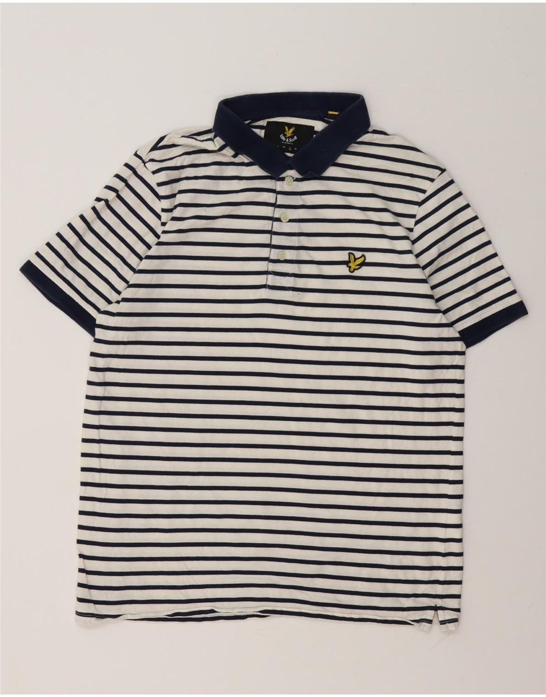 Camisa polo masculina Lyle & Scott grande algodão listrado branco