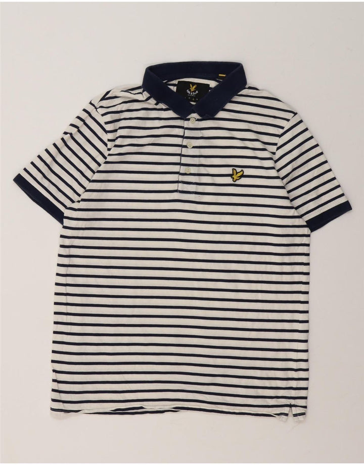 Camisa polo masculina Lyle & Scott grande algodão listrado branco
