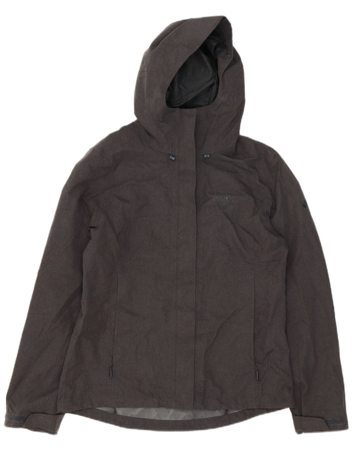 Jaqueta de chuva feminina com capuz Jack Wills Reino Unido 12 poliéster cinza médio