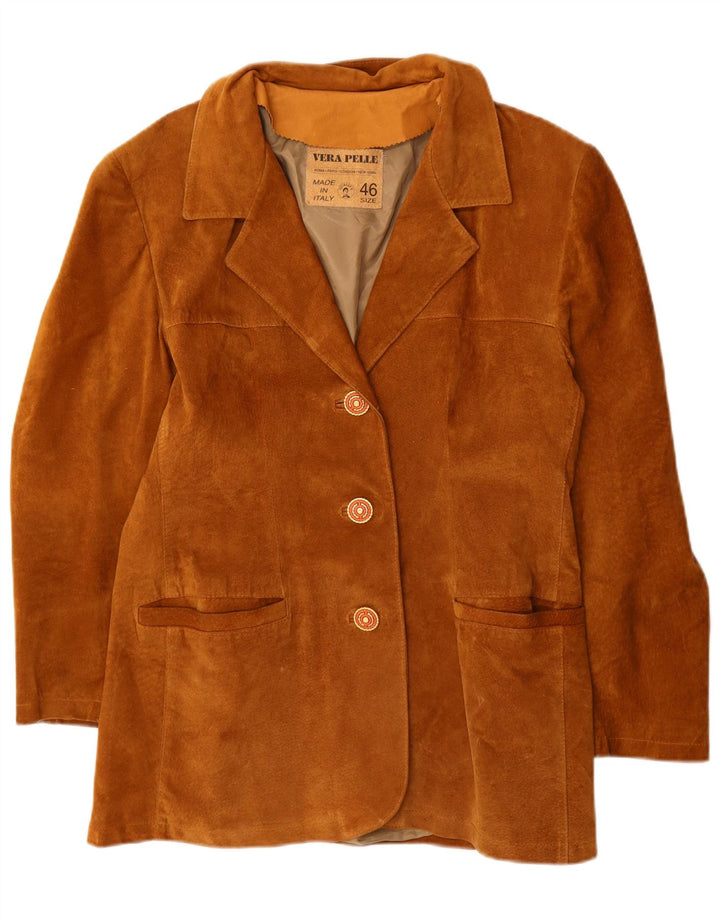 Jaqueta blazer feminina vintage de camurça com 3 botões IT 46 couro marrom grande
