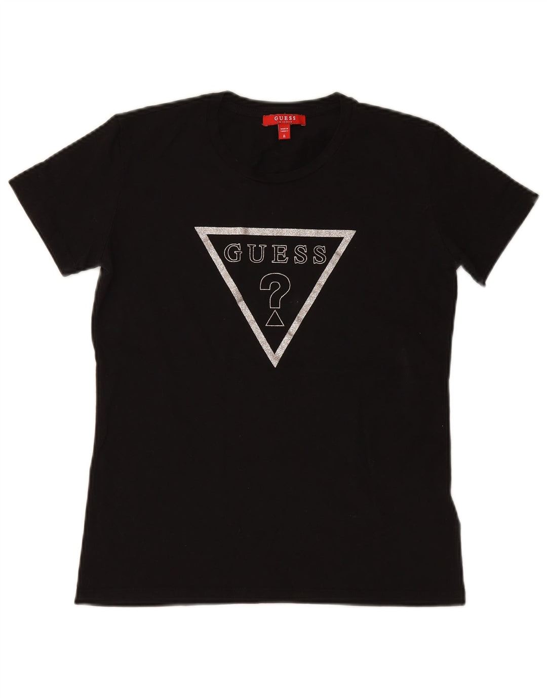 Camiseta feminina gráfica GUESS UK 12 algodão preto médio