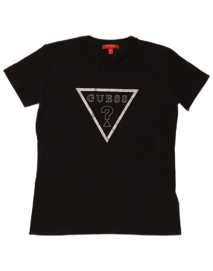 Camiseta feminina gráfica GUESS UK 12 algodão preto médio