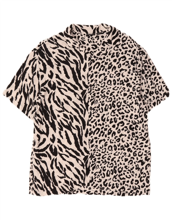 Camisa masculina STWD de manga curta Pull & Bear viscose grande branca com estampa animal