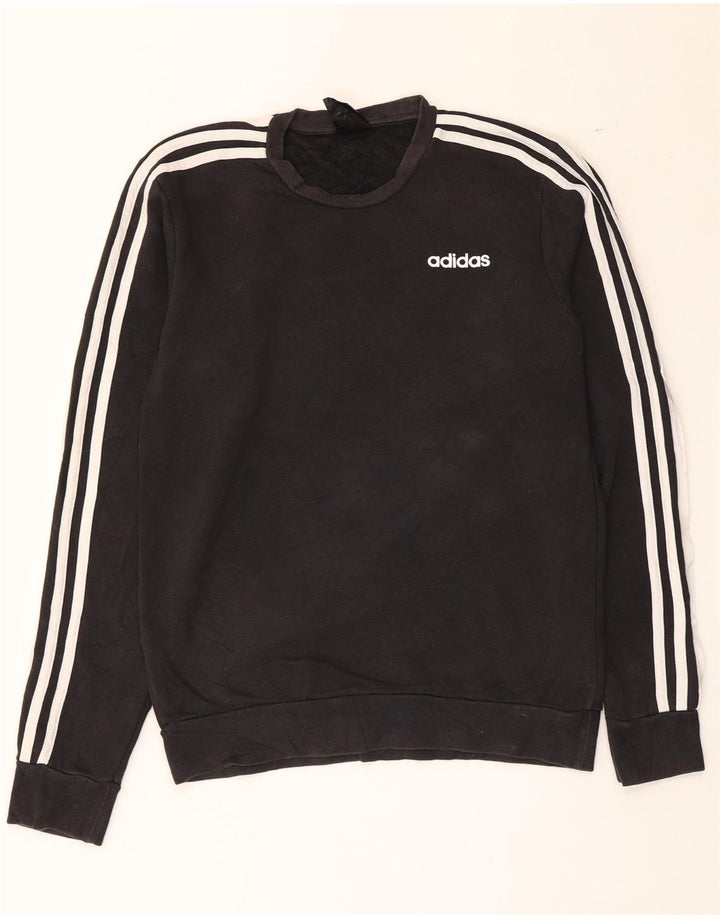 Adidas Mens Moletom Jumper Pequeno Algodão Preto