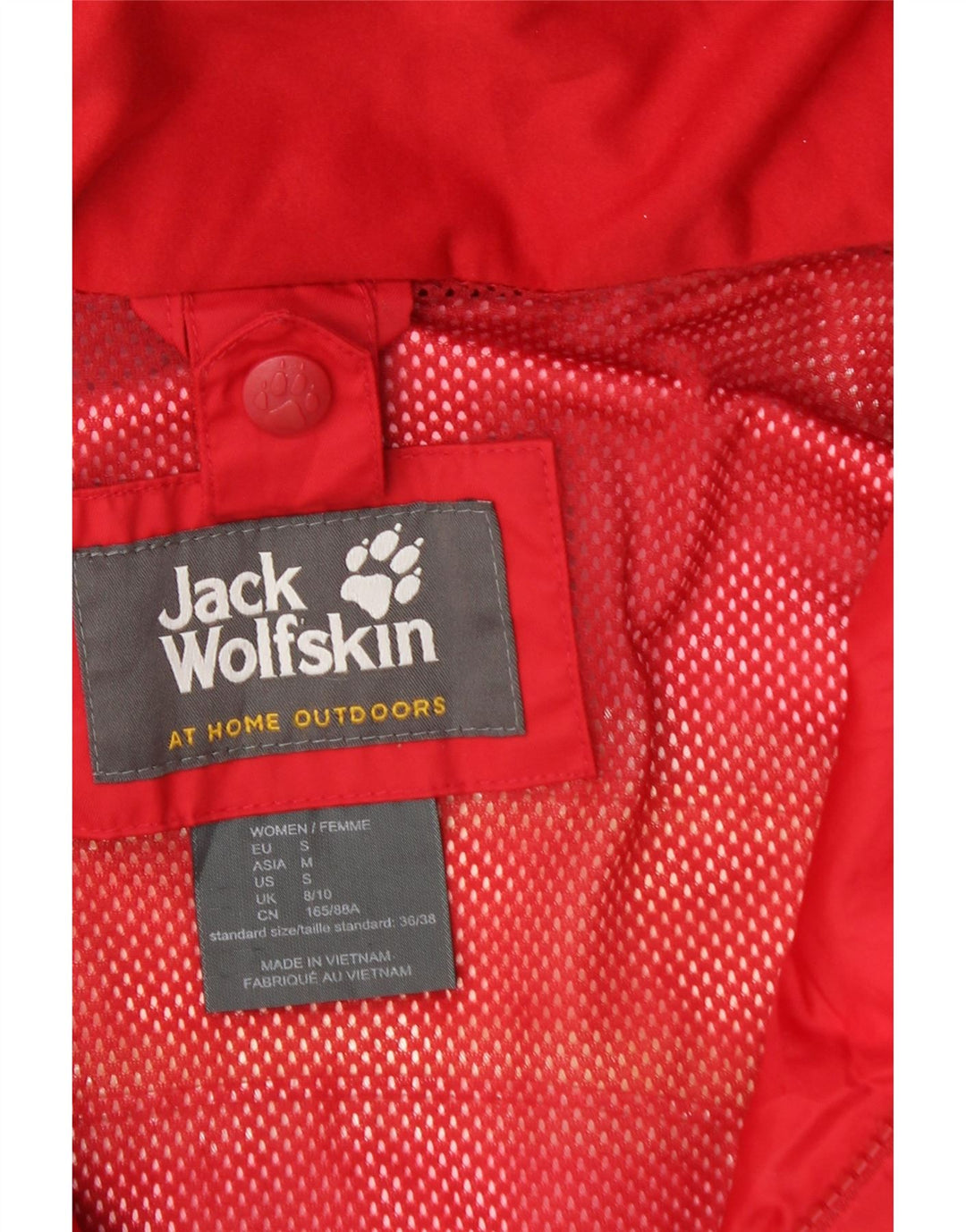 Jaqueta de chuva feminina com capuz JACK WOLFSKIN Reino Unido 8/10 pequena poliamida vermelha