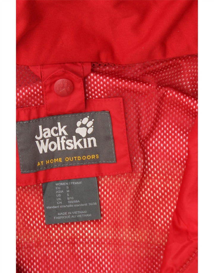 Jaqueta de chuva feminina com capuz JACK WOLFSKIN Reino Unido 8/10 pequena poliamida vermelha