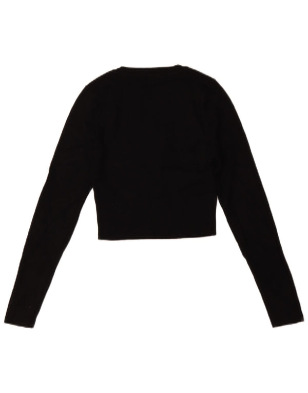 Zara Womens Crop Oversized Top Manga Longa Reino Unido 10 Pequena Viscose Preta