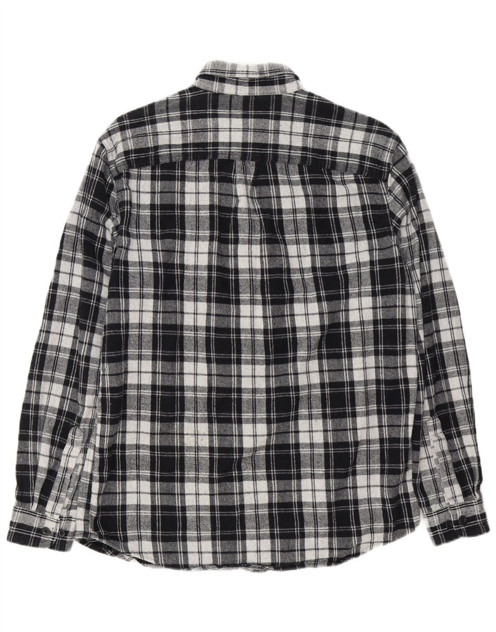 Camisa masculina de flanela levemente justa L.L.Bean algodão xadrez preto médio