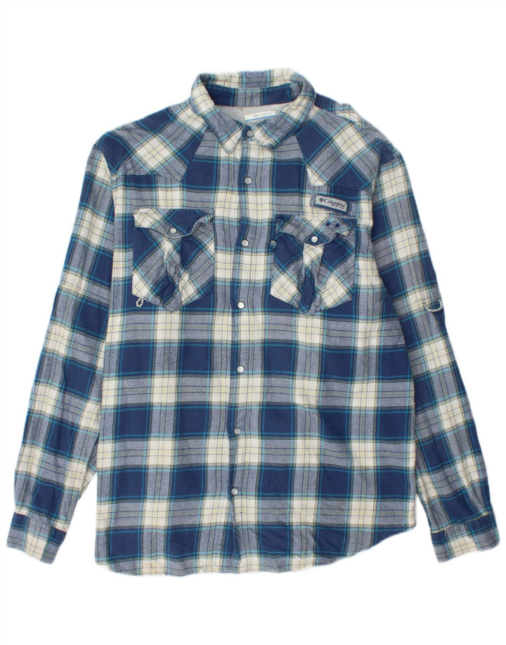 Camisa masculina de flanela Columbia grande algodão xadrez azul
