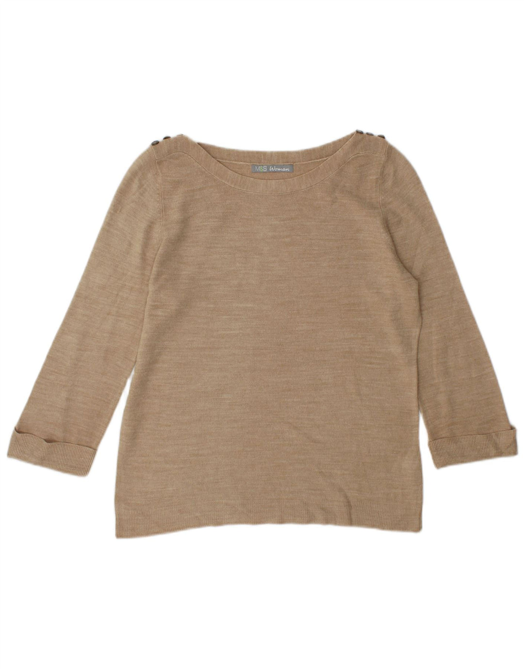 Suéter feminino Marks & Spencer com gola canoa Reino Unido 12 médio bege