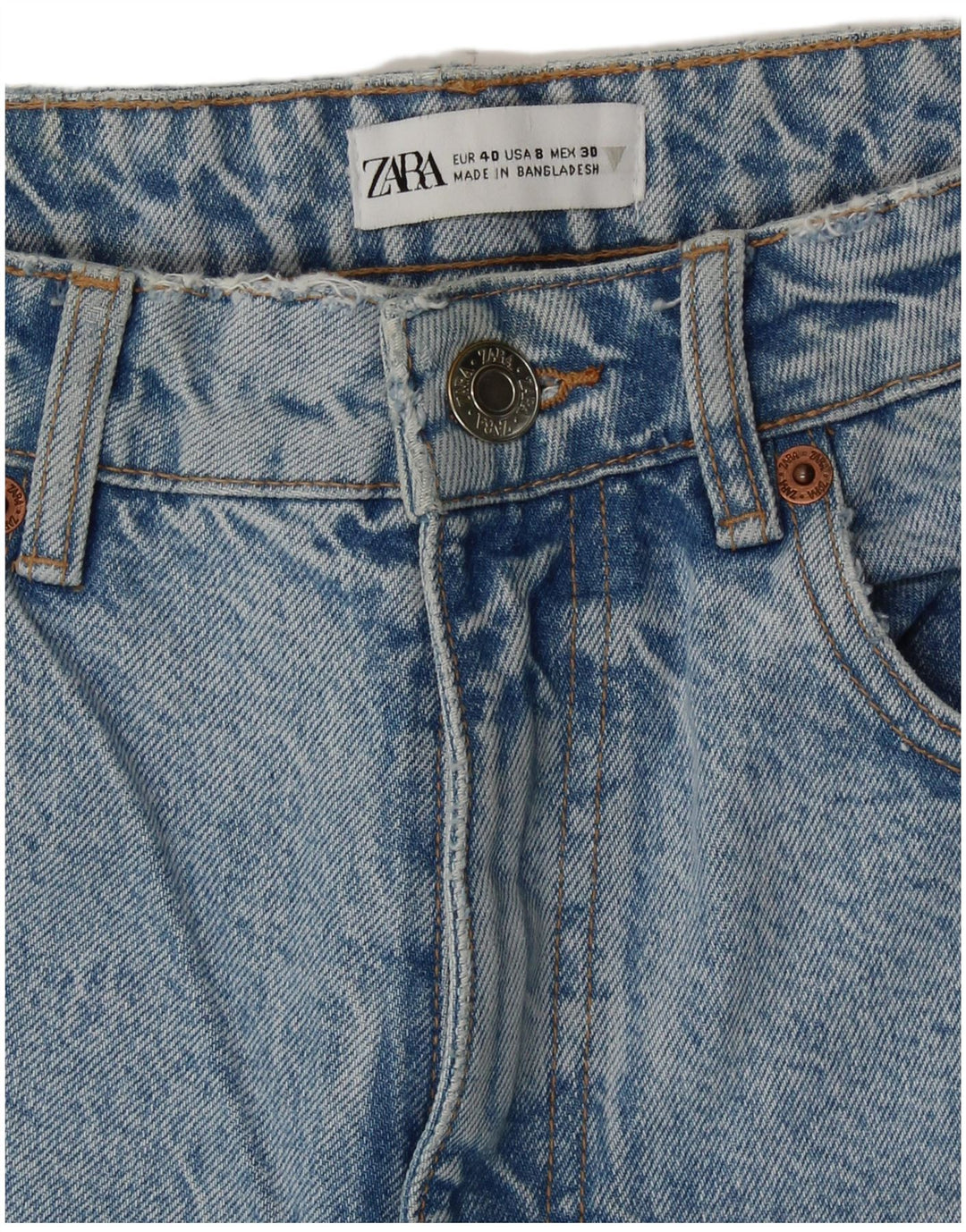 Zara Jeans feminino de cintura alta EU 40 médio W30 L27 algodão azul