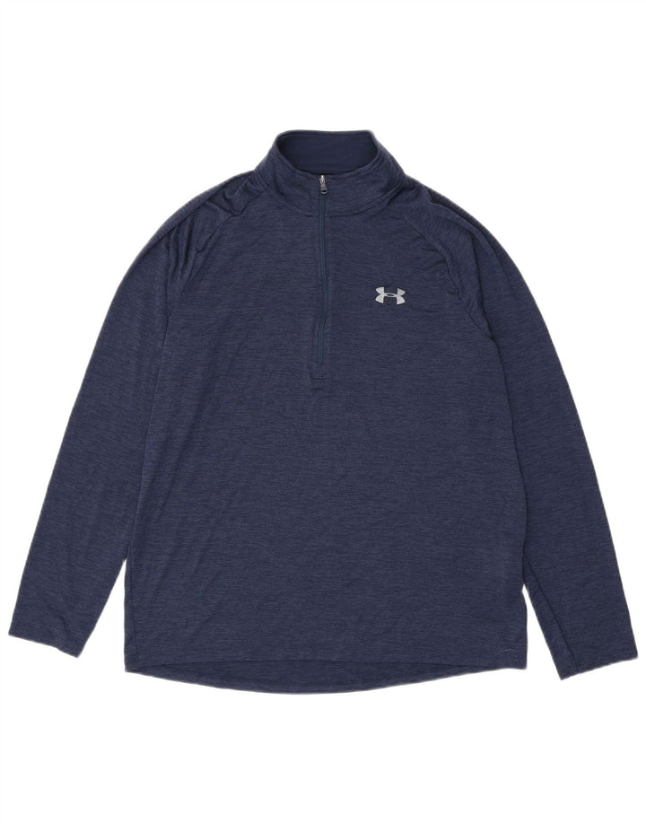 Under Armour Mens Heat Gear Zip Neck Pulôver Treino Top Grande Azul Marinho