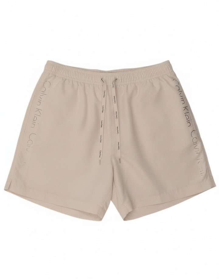 Shorts de natação masculino Calvin Klein gráfico médio branco poliéster