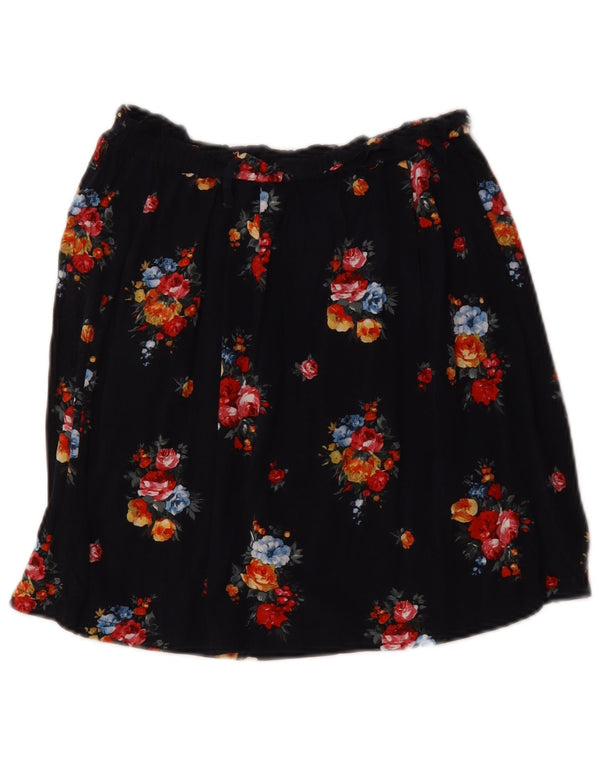 Saia feminina Oasis A-Line Reino Unido 8 pequena W26 azul marinho floral viscose