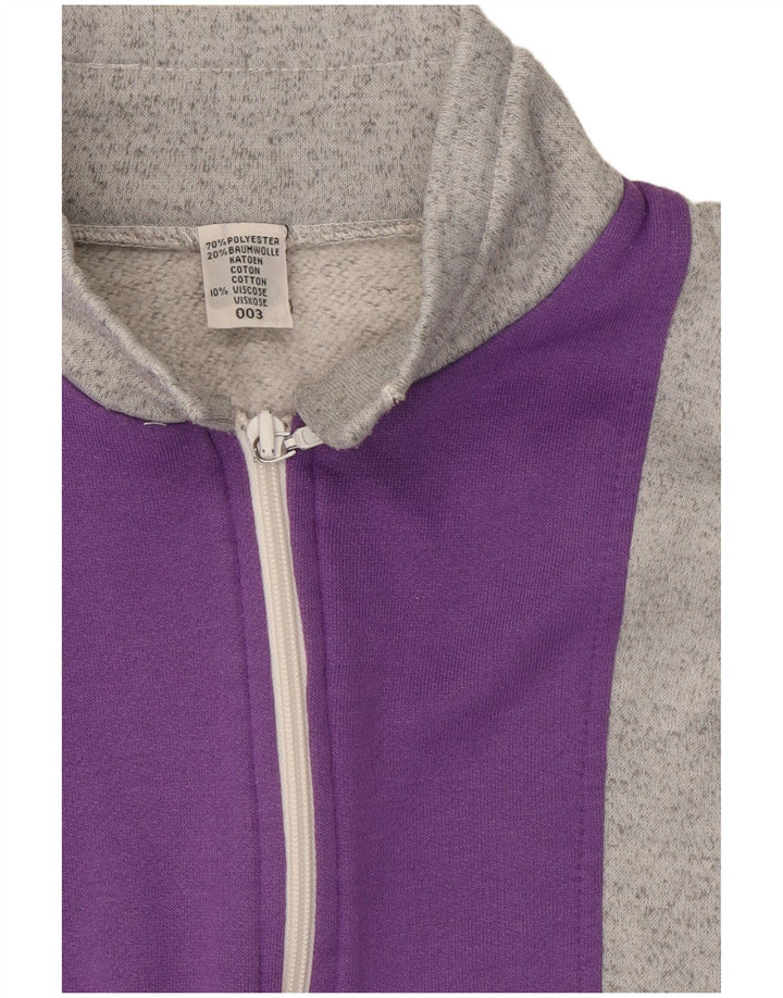 Jaqueta superior de agasalho feminino vintage Reino Unido 12 poliéster colorblock cinza médio