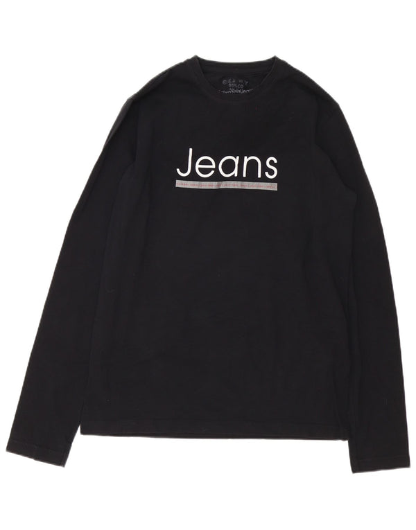 Calvin Klein Jeans masculino gráfico top manga comprida grande algodão preto