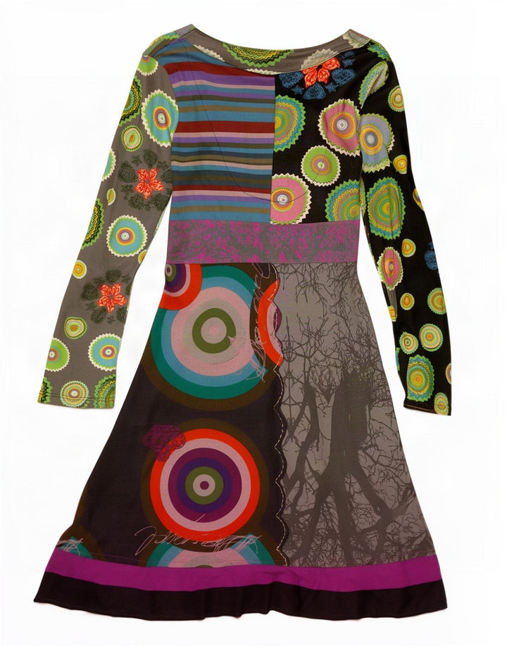 Vestido feminino Desigual com padrão abstrato linha A UK 12 médio multicolorido