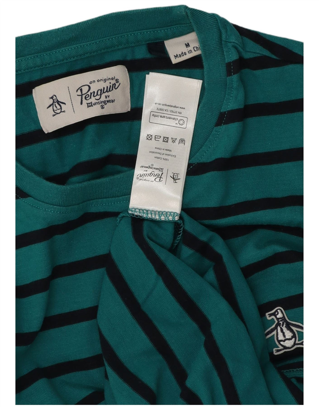 Camiseta masculina Penguin Top algodão listrado verde médio