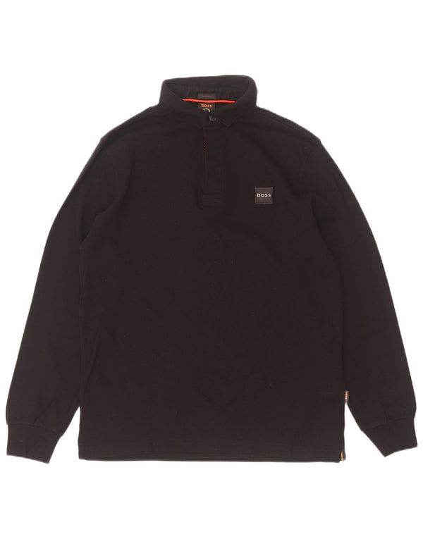 Camisa polo masculina Hugo Boss manga comprida regular fit algodão preto médio