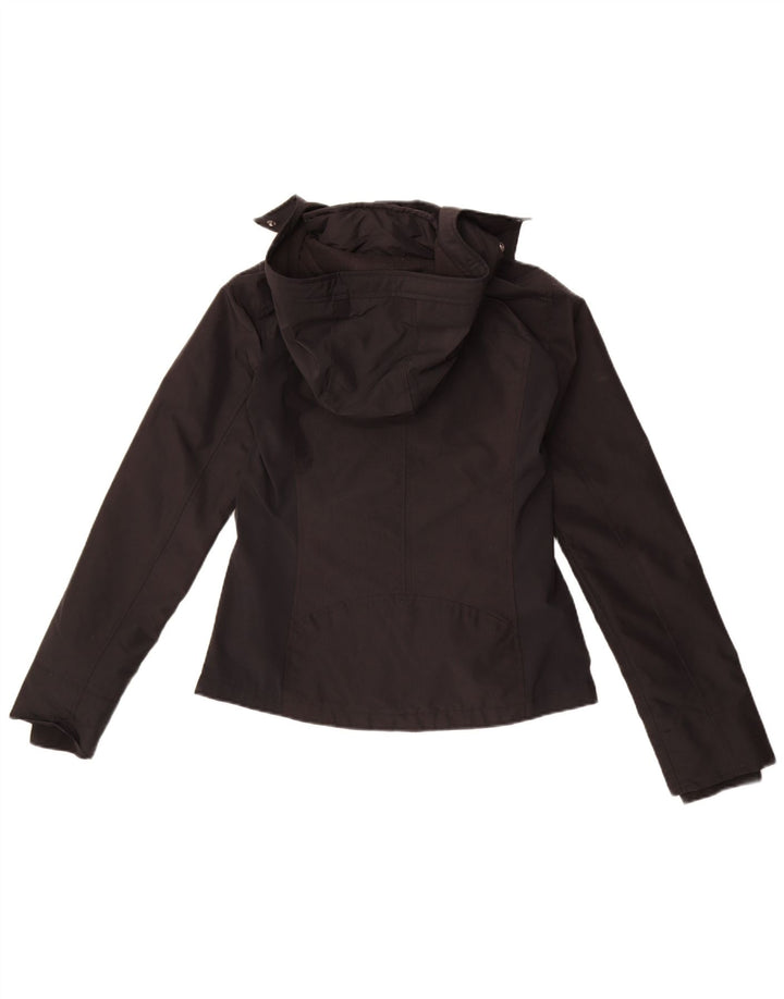Jaqueta corta-vento com capuz feminina Hollister UK 10 poliéster preto pequeno