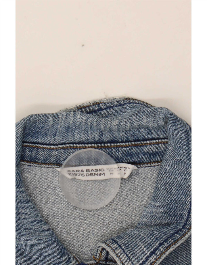 Jaqueta jeans feminina Zara UK 12 algodão azul médio