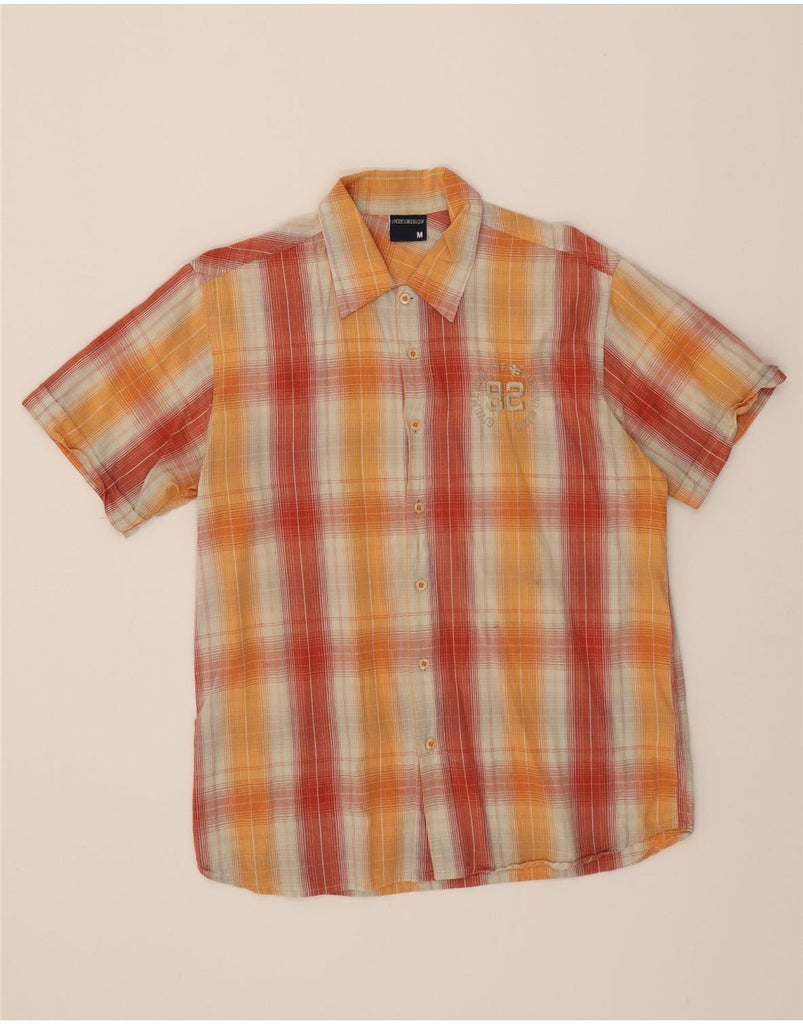 FISHBONE Mens Graphic Short Sleeve Shirt Medium Orange Check Cotton Vintage Fishbone and Second-Hand Fishbone from Messina Hembry 