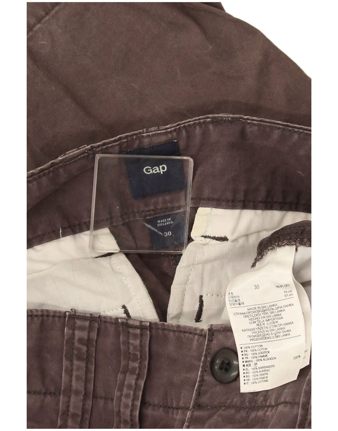 Calça masculina Capri Cargo da Gap W30 L22 algodão cinza