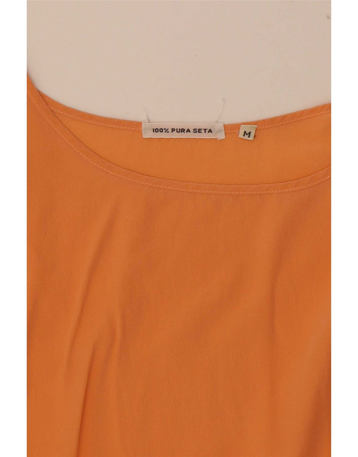 Blusa feminina vintage sem mangas UK 14 seda laranja média