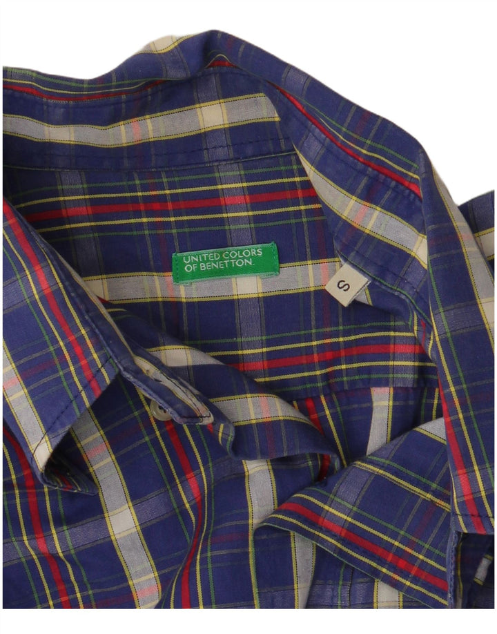 Camisa masculina Benetton pequena xadrez azul marinho